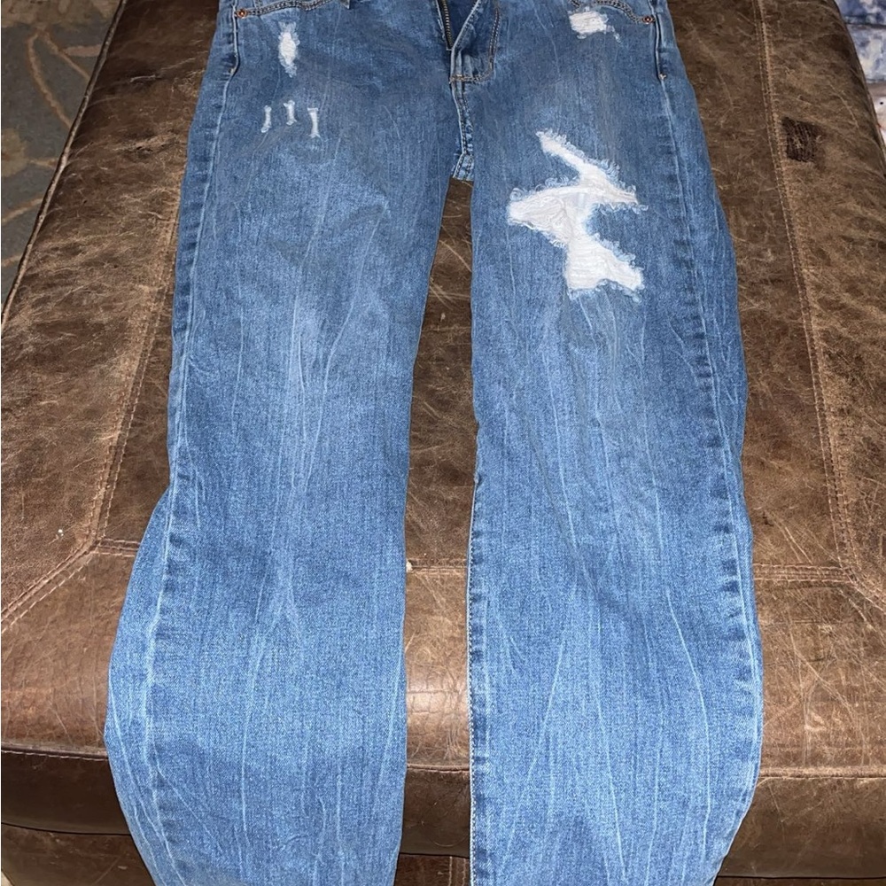 Jordache Distressed Blue Straight Leg Jeans
